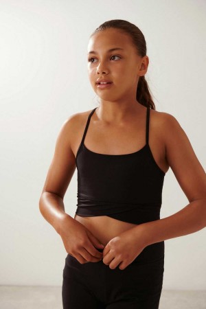 Young Gina Tricot Sporty Yoga Top Black | 49PONLAKB