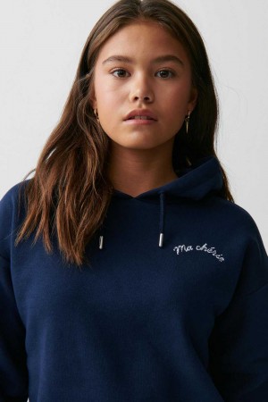 Young Gina Tricot Y Basic Hoodie Blue | 62SIHJKXN