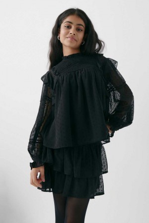 Young Gina Tricot Y Boho Lace Blouse Black | 49IJWOUCA