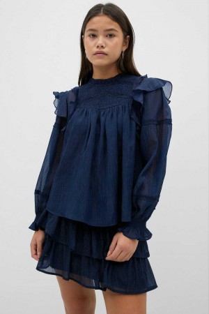 Young Gina Tricot Y Boho Lace Blouse Blue | 71CQVGWUY