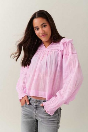 Young Gina Tricot Y Boho Lace Blouse Pink | 57XFYWBJG