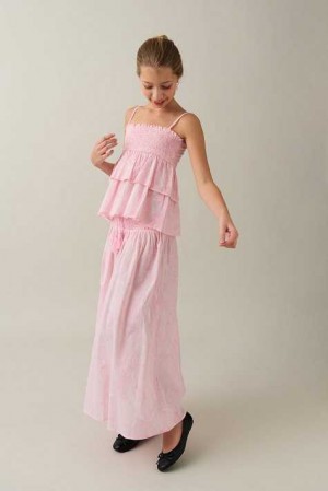 Young Gina Tricot Y Boho Maxi Skirts Pink | 32PJEWYVN