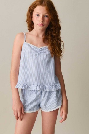 Young Gina Tricot Y Cotton Tank Top Blue | 59AFNJGQX