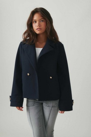 Young Gina Tricot Y Felt Jacket Blue | 12SCXJBQD