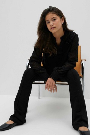 Young Gina Tricot Y Flounce Blouse Black | 07NLJIBTP