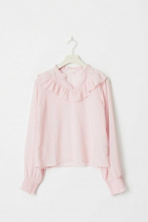 Young Gina Tricot Y Flounce Blouse Pink | 63PREMWVY