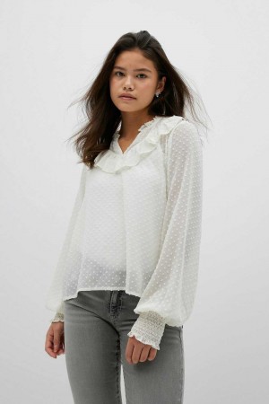 Young Gina Tricot Y Flounce Blouse White | 19EUPYTDO