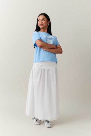 Young Gina Tricot Y Folded Maxi Skirts White | 52VCSPEXJ
