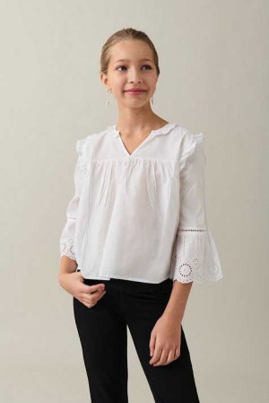 Young Gina Tricot Y Frill Sleeve Blouse White | 16ERZAUHK