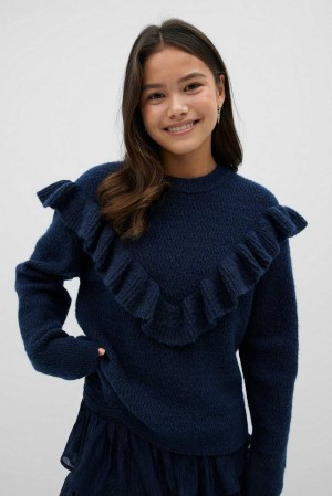 Young Gina Tricot Y Frill Sweaters Blue | 10HCKVIAR