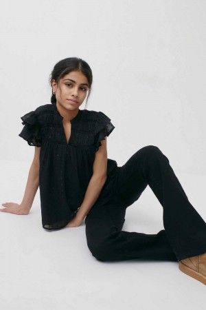 Young Gina Tricot Y Frill Top Black | 02TQPICNF