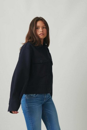 Young Gina Tricot Y Front Pocket Jacket Blue | 38IEDQBTW