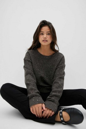 Young Gina Tricot Y Knitted Glitter Sweaters Brown | 18HAMGZEQ