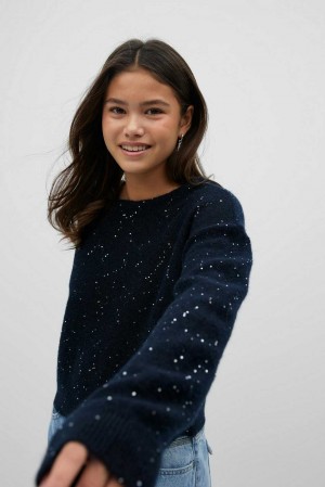 Young Gina Tricot Y Knitted Glitter Sweaters Blue | 61AGTQNXS