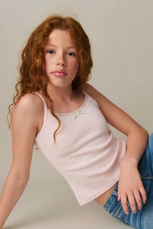 Young Gina Tricot Y Lace Tank Top Pink | 50YBXJKHN