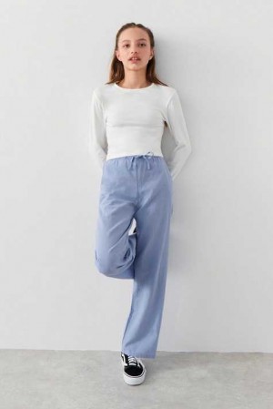 Young Gina Tricot Y Linenmix Trousers Blue | 85VIZEOCD