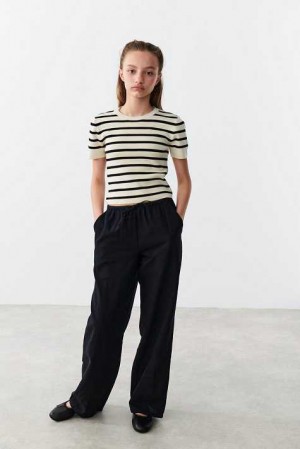 Young Gina Tricot Y Linenmix Trousers Black | 17UZTMOGK