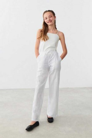 Young Gina Tricot Y Linenmix Trousers White | 25RBMUOVQ