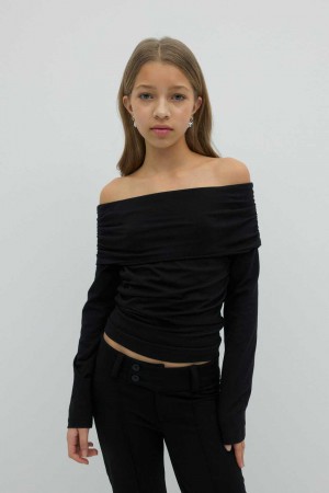 Young Gina Tricot Y Off Shoulder Top Black | 87SQTRWEC