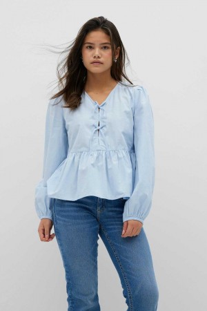 Young Gina Tricot Y Puff Sleeve Blouse Blue | 23MHIOLJP