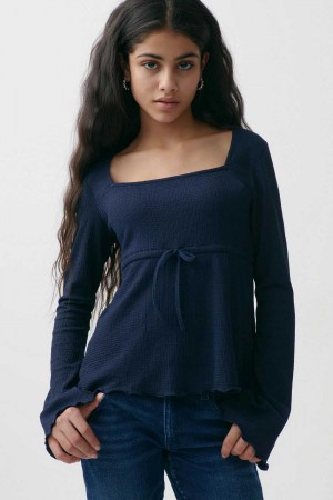 Young Gina Tricot Y Scandi Tie Top Blue | 69FVXPQON