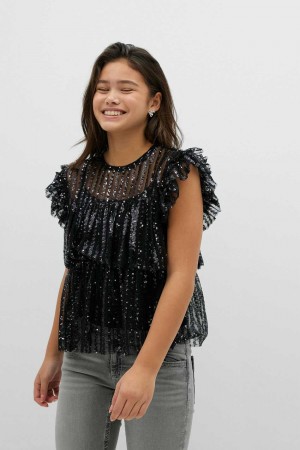 Young Gina Tricot Y Sequin Top Black | 98YVGFOKN