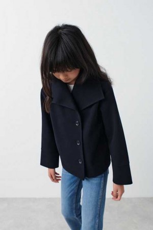 Young Gina Tricot Y Short Felt Jacket Blue | 29EZKYXGO