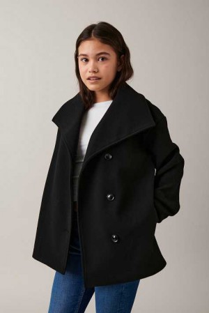Young Gina Tricot Y Short Felt Jacket Black | 79UIFOHBK