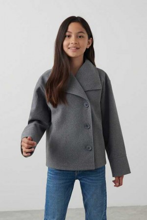 Young Gina Tricot Y Short Felt Jacket Grey | 49HGJTIUA