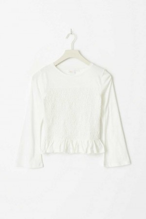 Young Gina Tricot Y Smock Long Sleeve Top White | 54IVFHWKN