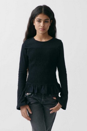 Young Gina Tricot Y Smock Long Sleeve Top Black | 10VXWTNFZ